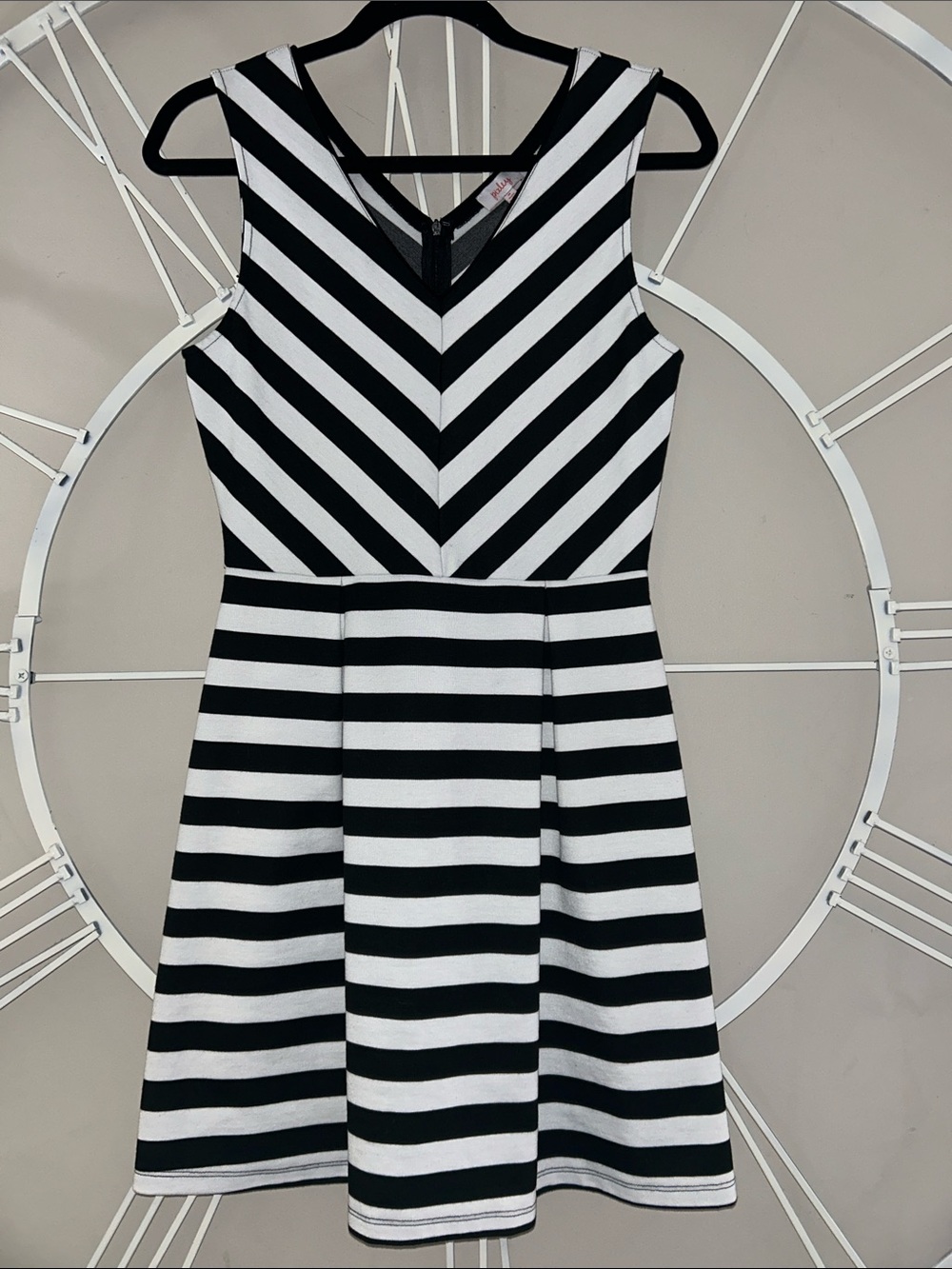 Pixley Breonna Black and White Striped Sleeveless Fit-and-Flare Dress